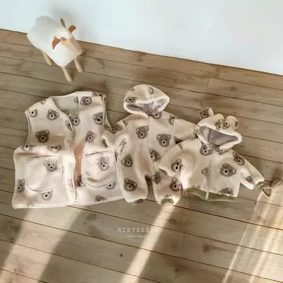 Baby Bear Head Plush Hooded Sweater Set for Boys Winter