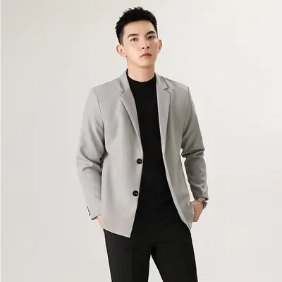 Men's Slim Fit Black Suit Jacket with Crossbody Bag