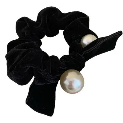 Black Velvet Pearl Hair Ring for Women