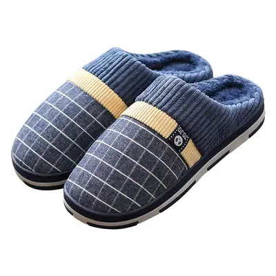 Men's Blue Checkered Korean Home Slippers Warm Winter