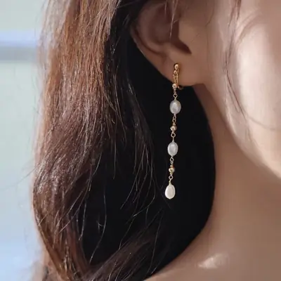 14K Gold Tassel Earrings for Women Elegant Luxury Commuter Ear Clip