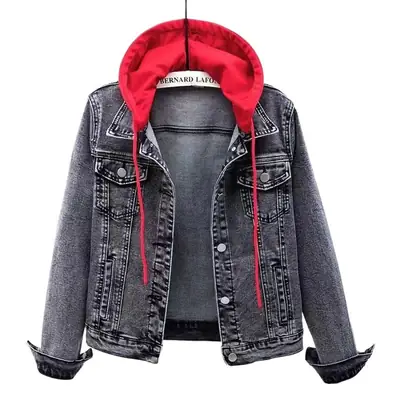 Women Denim Hoodie Short Sleeve Hooded Jacket Blue