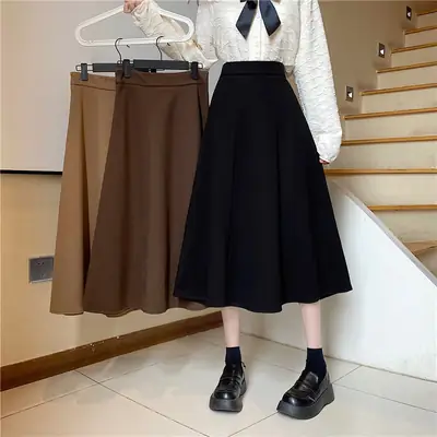 Woolen A-Line Skirt Black High Waist 2022