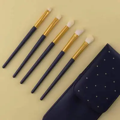 5 Pcs Soft Wool Eye Makeup Brush Set with Gold Handles