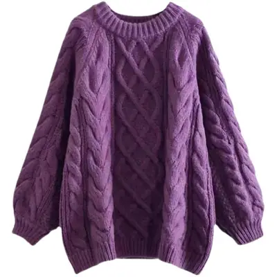 Purple Wavy Twist Women's Sweater Winter Warm Loose