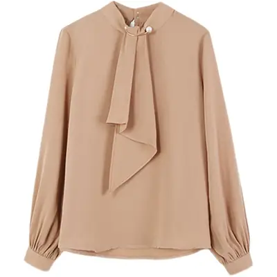 2026 Korean Style Knitted Ring Button Pullover Chiffon Blouse