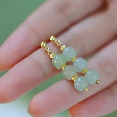Natural Hetian Jade Earrings for Women Elegant Retro Design