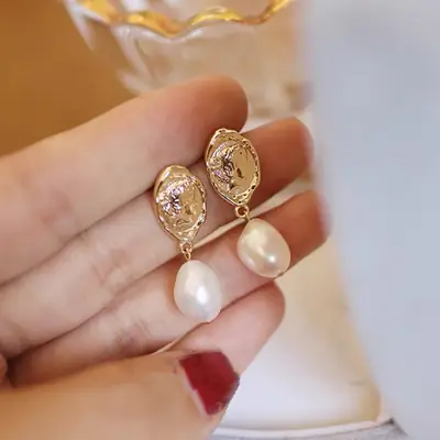 925 Silver Pearl Earrings Baroque Design All Match