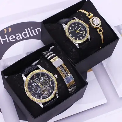 Couple Bracelet Watch Set Pearl Gold Quartz Waterproof