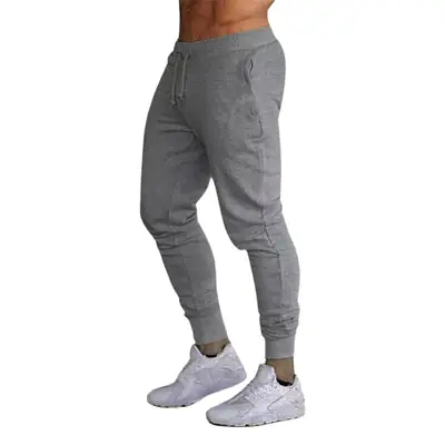 Men Grey Stretch Jogging Pants Small Leg Fit