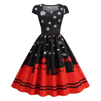 Christmas Santa Print Women's Dress Red Large Swing