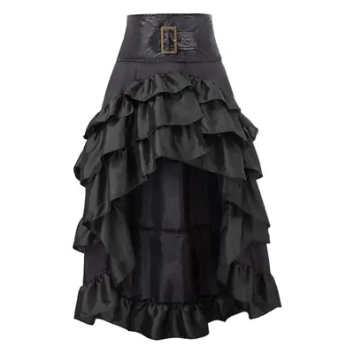 Black Ruffled High Waist Cake Skirt with Belt