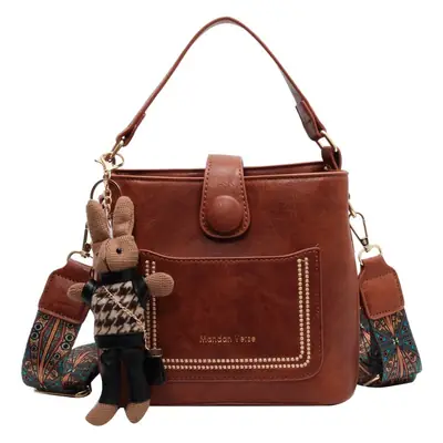 Women's Brown Leather Shoulder Bag with Crossbody Strap