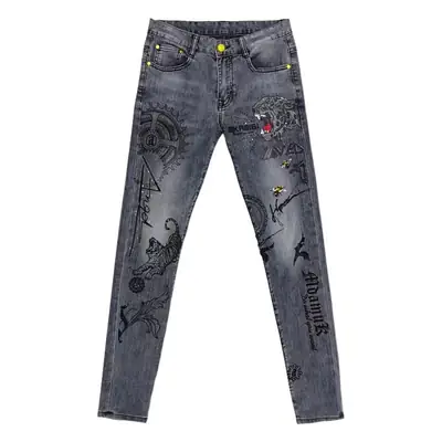 Men Fleece Lined Slim Fit Jeans Autumn Winter