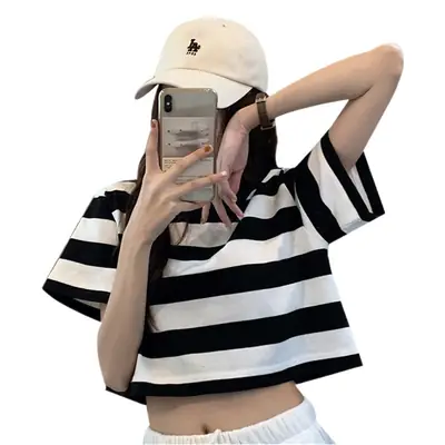 Women Striped Short Sleeve T-Shirt One Piece Drop Shipping