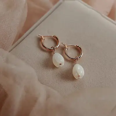 Natural Carved Shell Earrings 14k Gold Plated Women