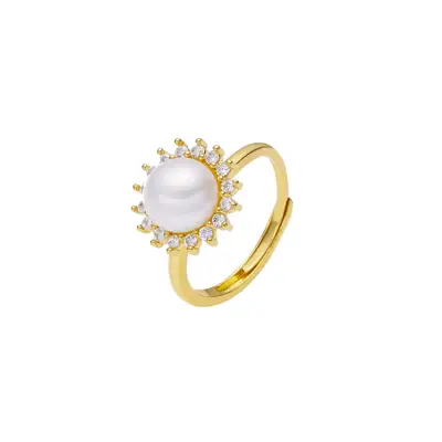 Pearl Sunflower Adjustable Ring for Women