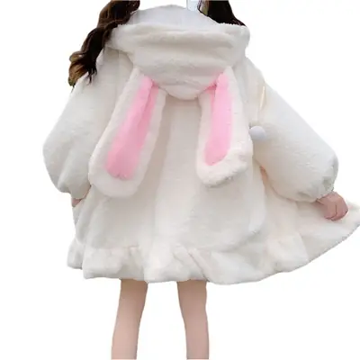 2025 Women's Black Rabbit Ears Sweatshirt Jacket Set Large