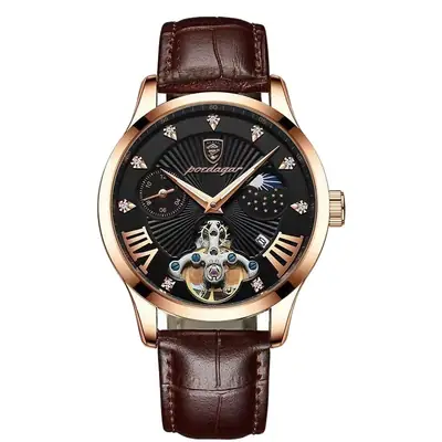 Men's Swiss Quartz Watch with Luxurious Brown Leather Band