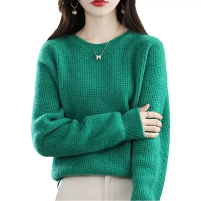 Women Cream Knitted Round Neck Pullover Sweater