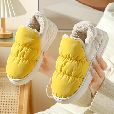 Women Winter Cotton Slippers Blue Fleece Lined