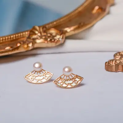 2024 Cut Out Pearl Fan Earrings 925 Silver
