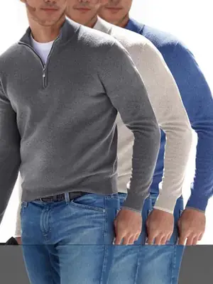 Men's Pink Wool Velvet V Neck Zipper Top