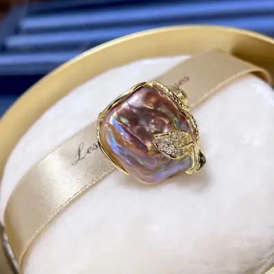 Natural Freshwater Pearl Ring Alien Colorful Baroque