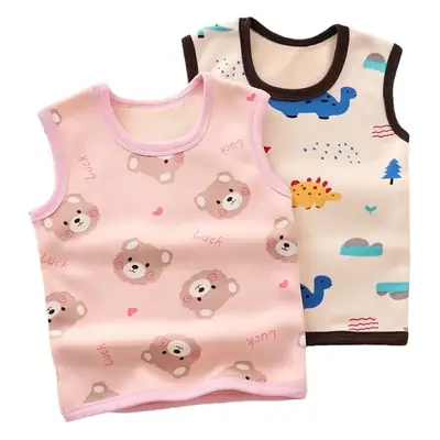 Children's Fleece Cartoon Vest Grey Brown Sleeveless