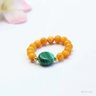 Guan Yu Natural Beeswax Ring Amber Malachite Live Streaming Dropshipping