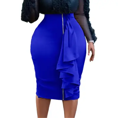 Blue Hip-Covering Zipper Skirt Large Size