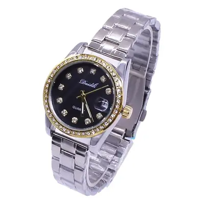 Ladies Quartz Watch Gold Dial Silver Band Waterproof