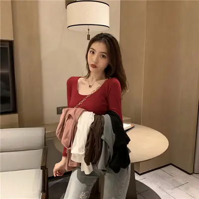Women Black Long Sleeve Round Neck Top for Women