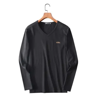 Men V-neck Long Sleeve T-Shirt Grey Korean Style