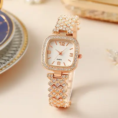 Rose Gold Women's Quartz Watch with Crystal Bracelet