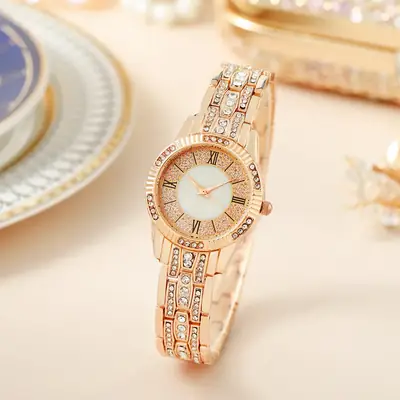 2022 Women's Rose Gold Rhinestone Watch Set