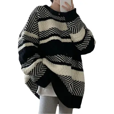 Women Korean Striped Pullover Sweater Large Size