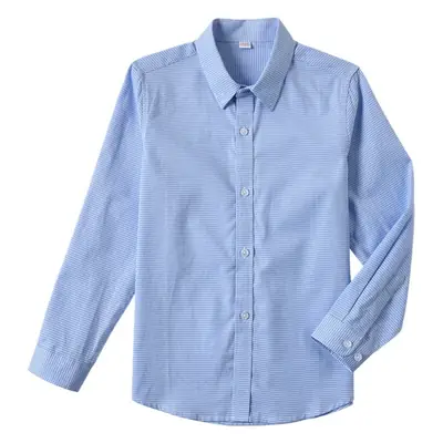 Boy's Blue Houndstooth Cotton School Shirt Long Sleeve