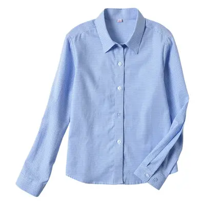 Girls Cotton Houndstooth Blue Long Sleeve Shirt