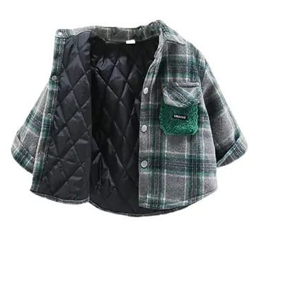 Boys Plaid Hooded Shirt Winter Warm Outerwear