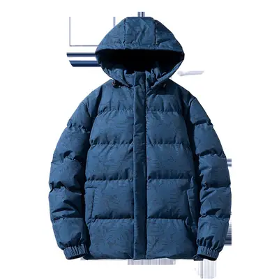 Men's Hooded Puffer Jacket Blue Winter Warm