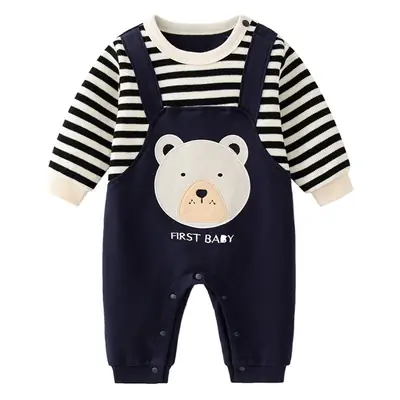 Baby Fleece Bear Jumpsuit Gray Striped Newborn
