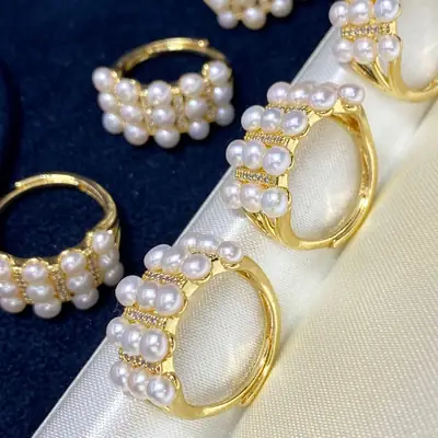 Golden Pearl Multi-Bead Ring for Women