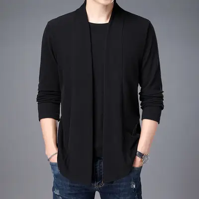 Men's Grey Fleece Long Sleeve T-Shirt Mid Green