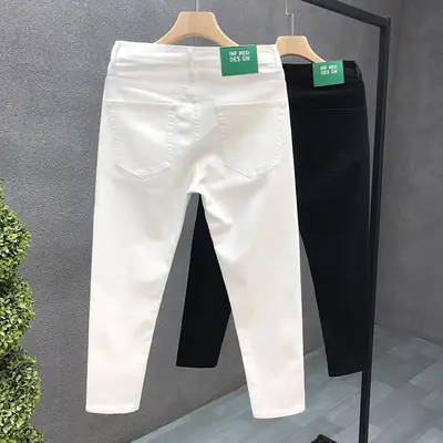Men Black Slim Fit Cropped Jeans Spring Autumn