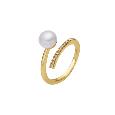 Gold Pearl Adjustable Ring for Women