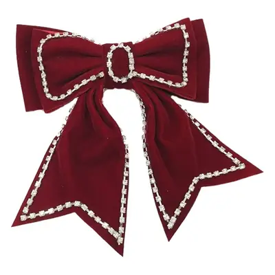 Oversized Velvet Bow Hairpin with Full Diamond Chain