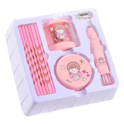 High-value electric stationery suit children's day daily necessities gift box pencil sharpener eraser set of 14 wholesale