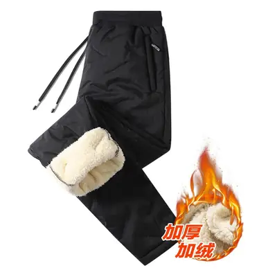 Men Velvet Leggings with Fleece Knee Patch Black