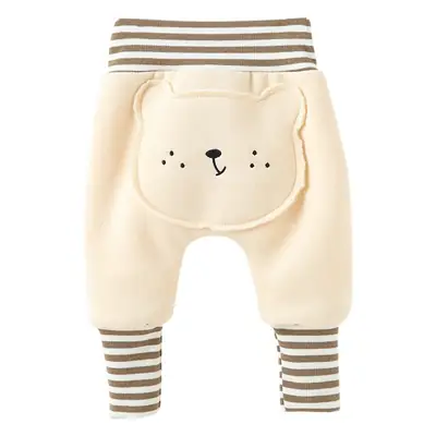 Cute Bear Face Fleece Baby Pants High Waist Striped